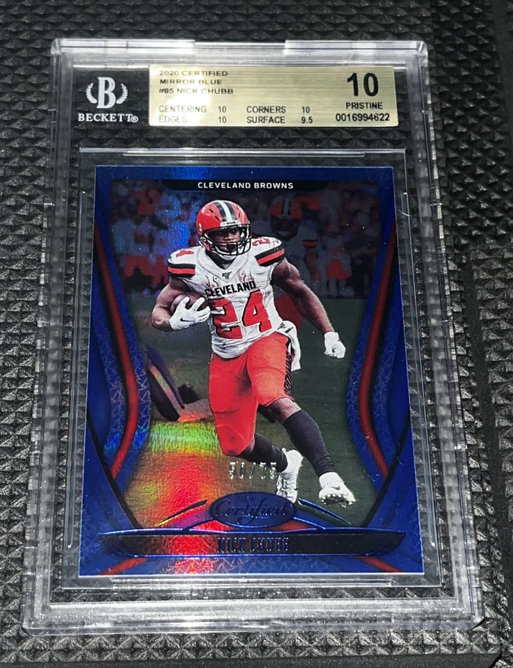 2020 Panini Certified Football Nick Chubb #85 Mirror Blue 50/75 Beckett 10 - Image 1 of 4