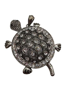 Colgante Tortuga Marina Metal Estrás Tono Plata 3" Joyería Náutica - Imagen 1 de 4