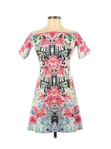 Aqua Dress Fit Flare Womens S Lilies Floral Multi Square Neck Stretch Abstract - Picture 1 of 4
