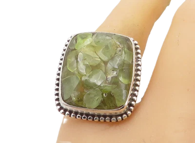 925 Sterling Silver  Peridot Cluster Square Fluted Cocktail Ring Sz 9  RG8306 - Image 1 of 4