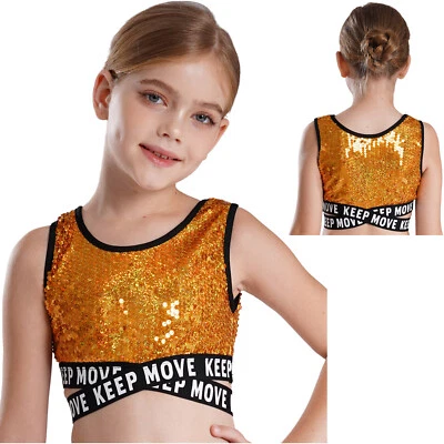 Kids Girl's Vest Party Crop Top Stage Tops Rave Blouse Shiny Vests Festival Bra - Image 1 of 4