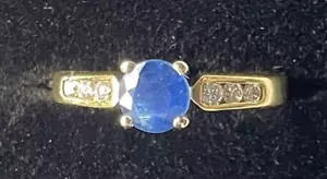 18ct White & Yellow Gold, Blue Sapphire & Diamond Ring 0.62ct Size M 4.1 grams - Picture 1 of 7