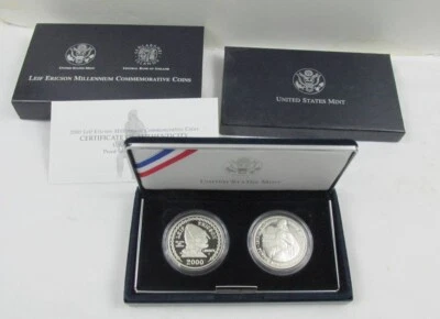 2000 P Leif Ericson Millennium Proof Two-Coin Commemorative Set Coins Box & COA - Image 1 of 4