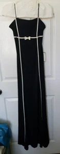 Vintage 90's Y2K Black Gown Dress White Trim JODI KRISTOPHER Size Small New Old - Picture 1 of 5