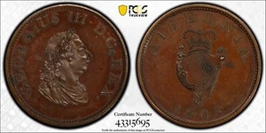 Ireland 1805 Penny Pcgs Proof 63 S-6620 Bronzed Engrailed Edge - Picture 1 of 3