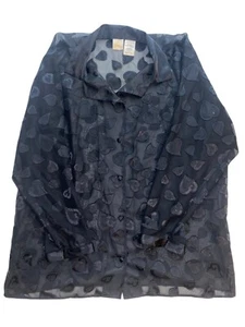 Vintage Sophia Delicates Black Sheer Button Up Blouse Hearts Size XL Whimsygoth - Picture 1 of 10