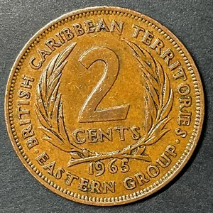 1965 British Caribbean Territories 2 cents Elizabeth Foreign World coins - Picture 1 of 2