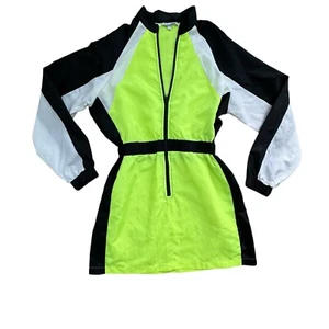 Neon Green/Yellow Wind Breaker Dress - Half Zipper Long Sleeves Festival Party - Picture 1 of 9