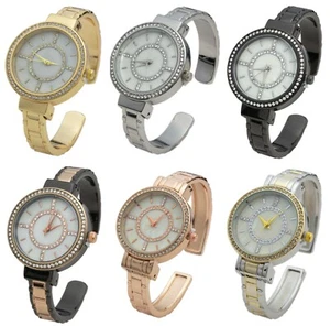 Blekon Collections Women's 34mm Case Rhinestone Dial Metal Cuff Bangle Watch - Picture 1 of 55