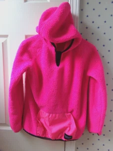 FLAW Large PINK CALVIN KLEIN Fleece 14-16 Girls BRIGHT Pullover 1/4 Zip Hoodie - Picture 1 of 17