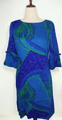 VTG 60's McInerny Hawaii Polynesian Casuals Midi Dress No Sz Tag Blue/ Green  - Image 1 of 4