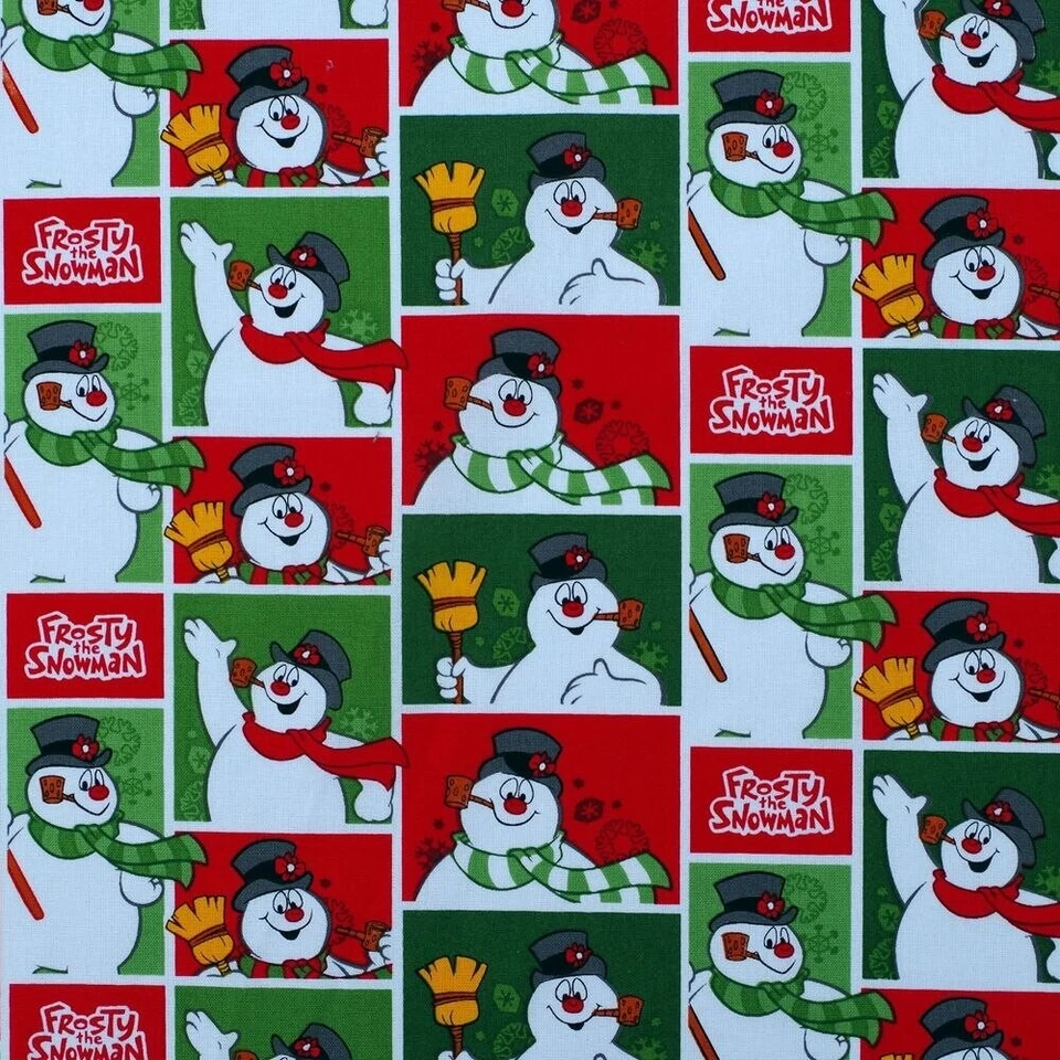 CHRISTMAS HOLIDAY FROSTY THE SNOWMAN CARTOON  FABRIC 100% Cotton 17" piece - Image 1 of 1