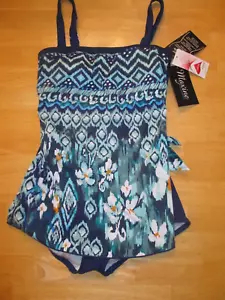 NWT Sz 10 Maxine of Hollywood BluTealYellWhite Lined MINIMIZER Swim Bathing Suit - Picture 1 of 20