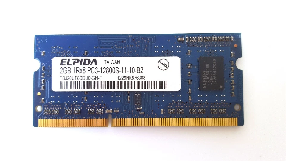Elpida 2GB PC3-12800S DDR3-1600MHz 204-Pin SoDimm Memory EBJ20UF8BDU0-GN-F - Image 1 of 1
