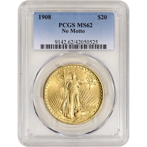 US Gold $20 Saint-Gaudens Double Eagle - PCGS MS62 - 1908 No Motto Cover