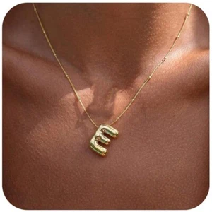 Bubble Letter Necklace For Women, Balloon Initial Letter Alphabet Necklace - Picture 1 of 17