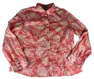 Camisa Top Caribbean Joe Estampado Floral Abotonada Para Mujer L Rosa Blanco Manga Larga - Imagen 1 de 6