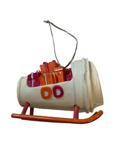 2015 Dunkin Doughnuts Christmas Ornament Coffee Cup Sled Sleigh With Presents 3" - Picture 1 of 6