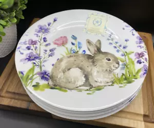 THE PRAIRIE MELAMINE Easter Spring Bunny Rabbit 9" Lunch Plates (SET OF 4) NEW - Picture 1 of 9