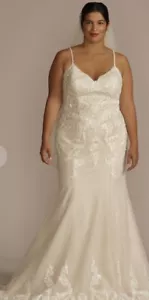 David's Bridal Oleg Cassini SIZE 22W Wedding Dress Ivory Stone Lace Strap CWG957 - Picture 1 of 14