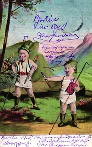Kinder mit Gewehr und Wanderstab, 1906 - Bild 1 von 1