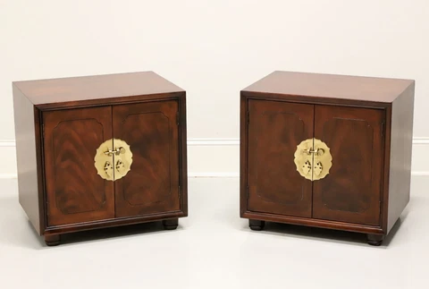 HENREDON Mahogany Asian Chinoiserie Style Nightstands - Pair Cover