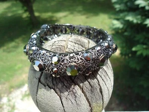 Schwarz Filigran Strass Perlen Armband Verschluss Viktorianisch Gothic Kostüm - Bild 1 von 7