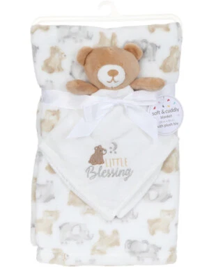 Baby Starters Little Blessing Peluche Oso Lovey Manta Conjunto Blanco Marrón Vellón Foto 1 de 4