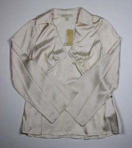 NEW! MICHAEL Michael Kors Women's S Collared V-Neck Logo Satin Blouse NWT $110 - Picture 1 of 3