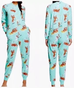 NEW Nick & Nora Sock Monkey Winter One Piece Non Footed Pajamas Ski S XL XXL - Picture 1 of 3