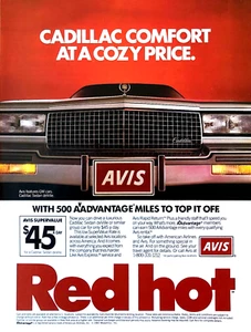 AVIS CAR RENTAL—CADILLAC SEDAN DEVILLE—VINTAGE 1987 MAGAZINE PRINT ADVERTISEMENT - Picture 1 of 1