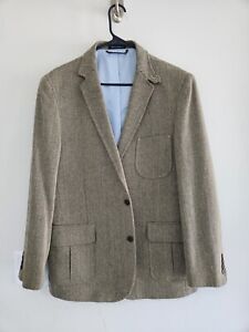 TAN & BLACK HERRINGBONE LANDS' END 100% COTTON SPORT COAT sz 42R blazer jacket