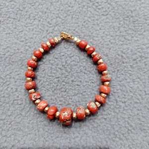 Coral Beads Bracelet 100%Natural Coral Beaded Bracelet Italian Handmade Bracelet - Picture 1 of 12