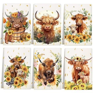 6Pk Farmhouse Kitchen Towels Highland Cow Dish Hand Towels for Kitchen Bathroom - Picture 1 of 7