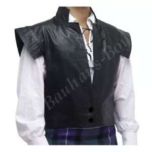 GILET KILT JACOBITE CLANSMAN NERO PELLE 2 BOTTONI TUTTE LE TAGLIE SCOZZESE NUOVO - Foto 1 di 3