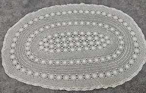 VTG Crochet Oval Tablecloth Table Cover Large 95 1/2” X 61” Ecru