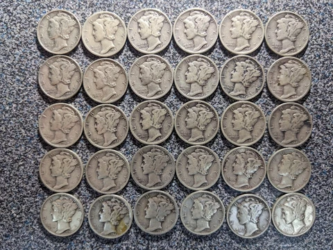 30 mercury Silver dime lot Coins all 1940’s Cover