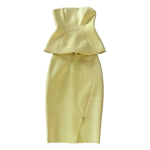 Jamie Ashkar Designer Dissh Sz 10 Two Piece Set Dress Strapless Yellow Neoprene - Picture 1 of 12