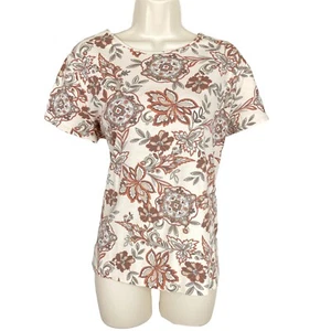 Damen T-Shirt Croft & Barrow XL beige Blumenmuster Kurzarm Rundhalsausschnitt - Bild 1 von 6