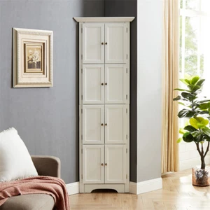 72“H Tall Corner Cabinet, Corner Storage Cabinet with Doors and 4 Shelves-White - Picture 1 of 11
