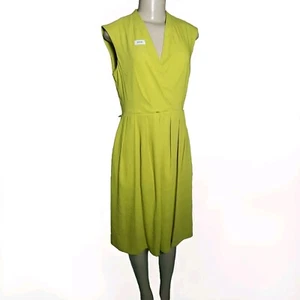 Vestido Ellen Tracy Plisado Línea A Amarillo Sin Mangas Cuello Profundo Para Mujer Talla Pequeña  - Imagen 1 de 10