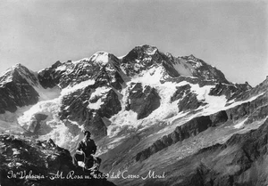 0421) CARTOLINA MONTE ROSA DAL CORNO MOUD ANIMATA SCALATORE VIAGGIATA VERCELLI - Picture 1 of 2