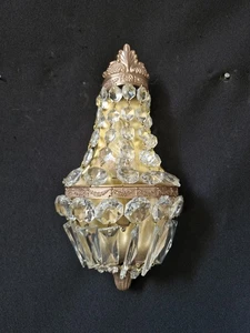 1 Vintage Antique of French Empire Brass Crystal 1 Light Sconces Wall Lights - Picture 1 of 12