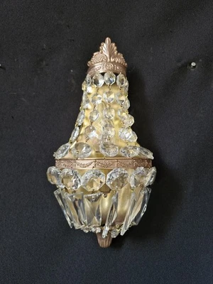 1 Vintage Antique of French Empire Brass Crystal 1 Light Sconces Wall Lights - Image 1 of 4