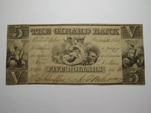 $5 1851 Philadelphia Pennsylvania Obsolete Currency Note Bill The Girard Bank - Picture 1 of 2