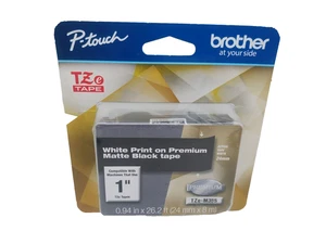 Brother TZe-M355 P-Touch 1" Premium White Print Black Tape NEW Genuine 24mm x 8m - Afbeelding 1 van 8
