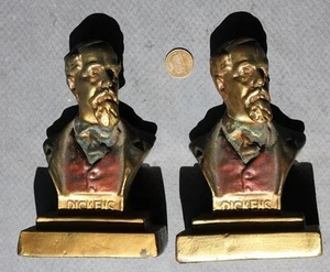 Juego de sujetalibros de bronce bajorrelieve ovalado autor británico Charles Dickens Scrooge RARO- - Imagen 1 de 1