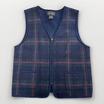 Chaleco con cremallera a cuadros 100 % lana Requirements Petite P/S azul marino verde rojo estilo vintage Foto 1 de 3