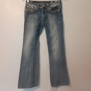 Miss Me Girls’ Boot Cut Dark Wash Jeans 12 Flap Pockets Thick Stitch KE5872BJ - Picture 1 of 12