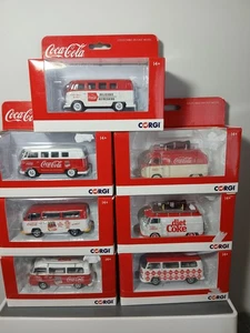 VOLKSWAGEN CAMPER VANS CORGI- COCA COLA VW VANS SET OF 7 MINT IN BOXES 10cm app. - Picture 1 of 16